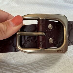 Gucci GG Signature Embossed Leather Brown Belt- Men’s